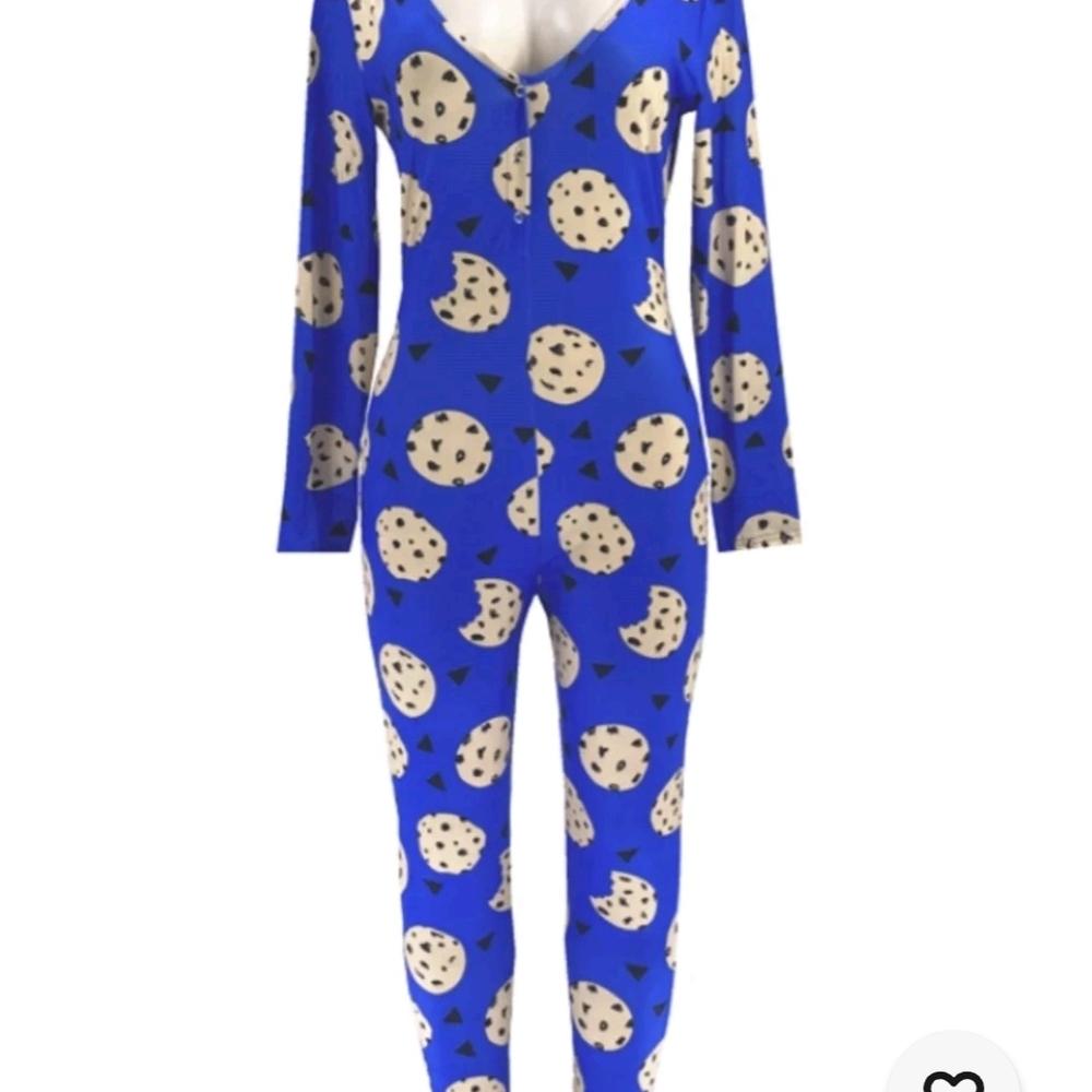 💋Blue Cookie Print Onesie Pajamas💋